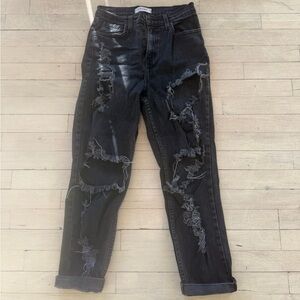 Vibrant Black Distressed Boyfriend Jeans